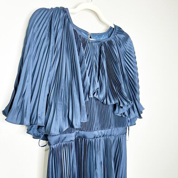 Mac Duggal 49638 Dark Blue Pleated Caplet Tea Length Dress $498 - Picture 4 of 9